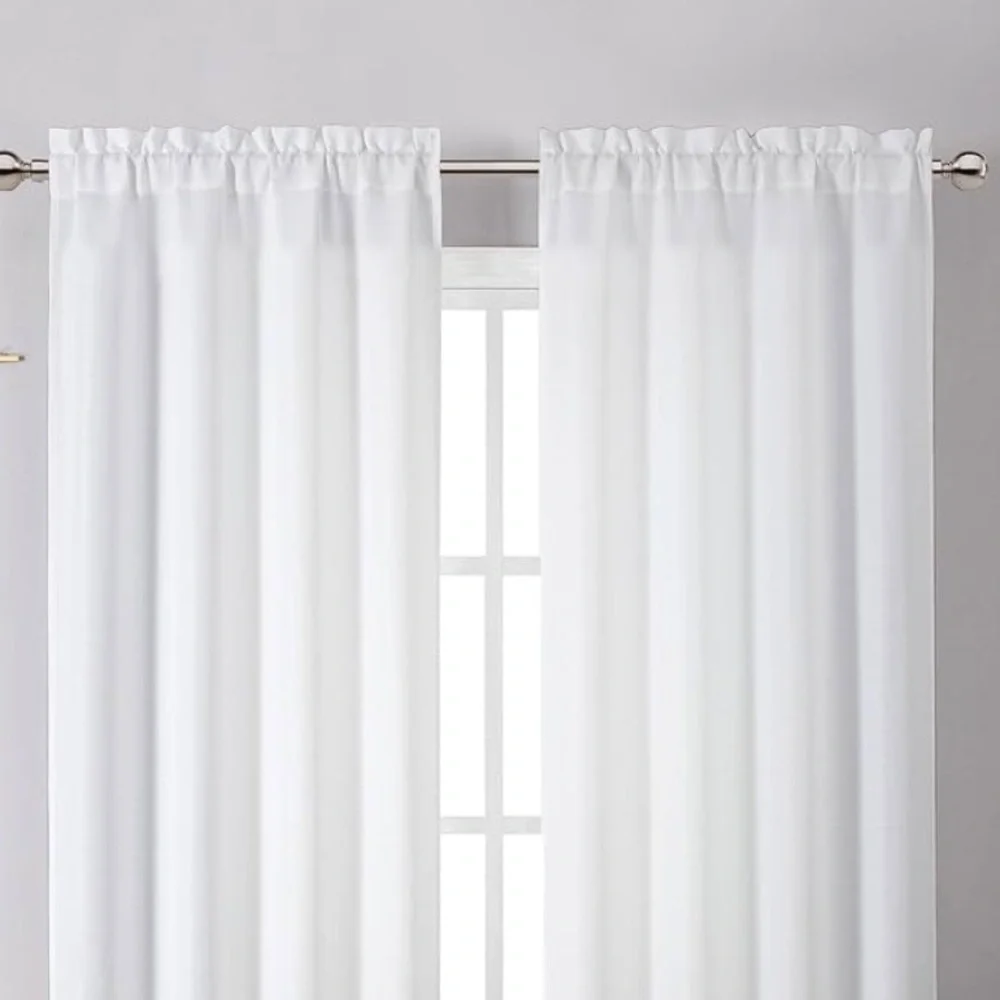 Elegant White Curtain Panels, Set of Two, 🦋